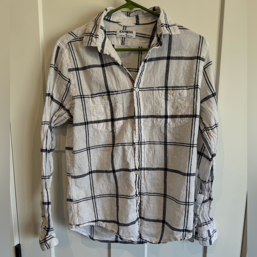 Express White and Black Plaid Shirt
